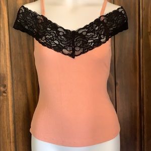 bebe coral & black lace tank top